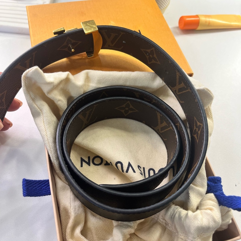 Louis Vuitton Black and Gold Monogram Belt